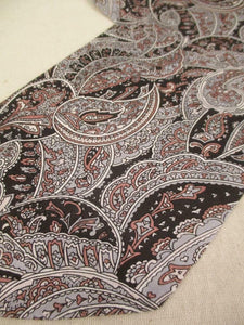 Vintage 70s Gents Cravat Black and Silver Paisley Pattern Mod Scooter Dandy Retro