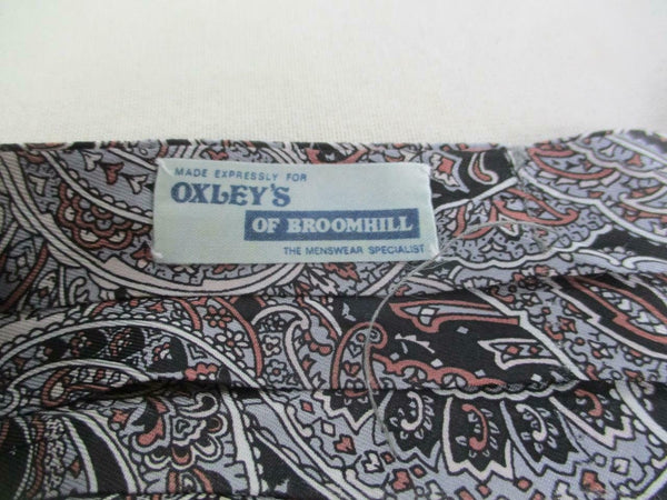 Vintage 70s Gents Cravat Black and Silver Paisley Pattern Mod Scooter Dandy Retro