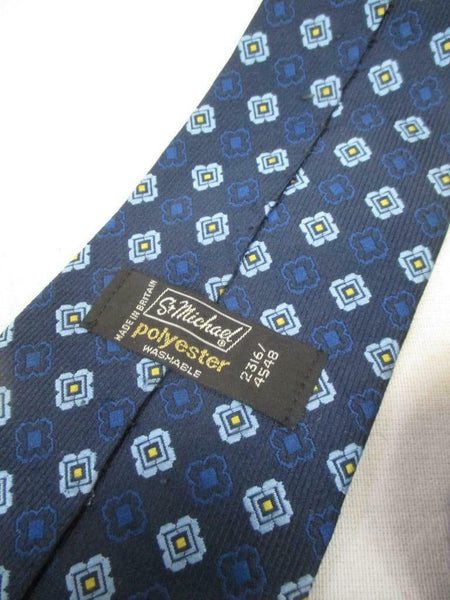 Vintage 70s St Michael Mens Tie Blue Floral Check Pattern Retro