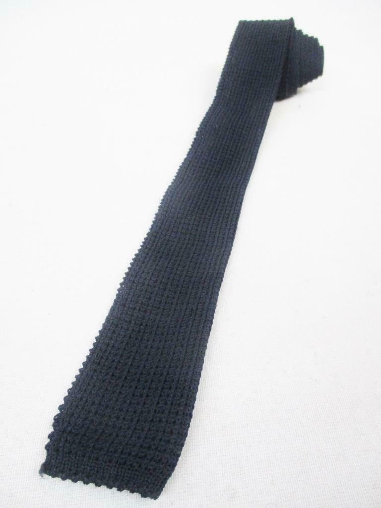Vintage Mens Dark Navy Blue Flat End Skinny Tie