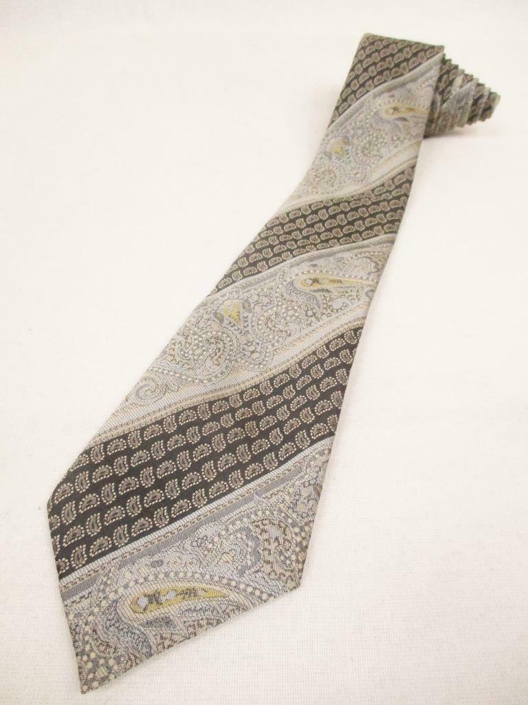 Vintage 1980's Mens Tie Grey Paisley Stripe Retro