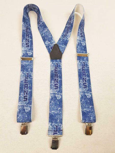 Vintage 90's Mens Braces Trouser Suspenders Blue Jeans Clip On