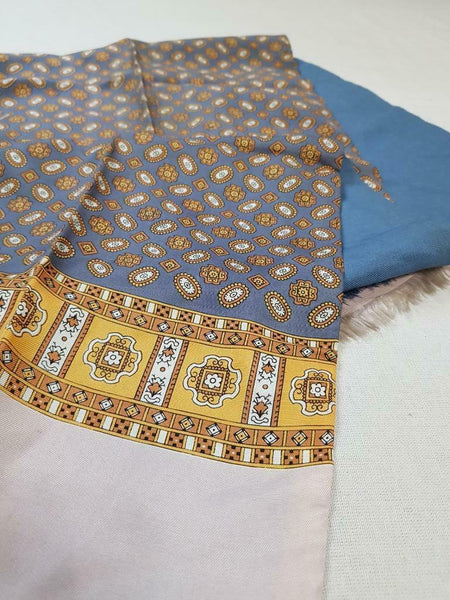 Vintage 70's Mens Scarf Grey Gold Retro Pattern Mod Scooter Dandy