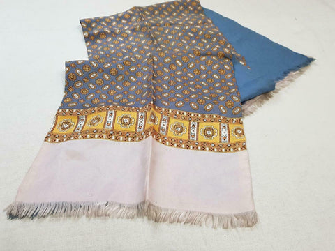Vintage 70's Mens Scarf Grey Gold Retro Pattern Mod Scooter Dandy