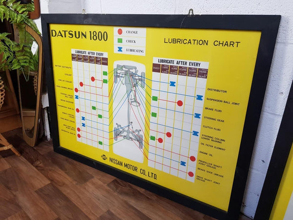 Pair x Vintage Datsun 1800 Framed Car Dealer Posters Nissan Retro Mancave Garage