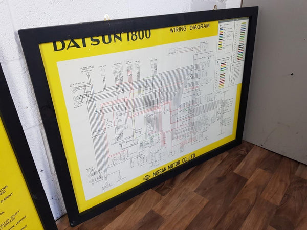 Pair x Vintage Datsun 1800 Framed Car Dealer Posters Nissan Retro Mancave Garage