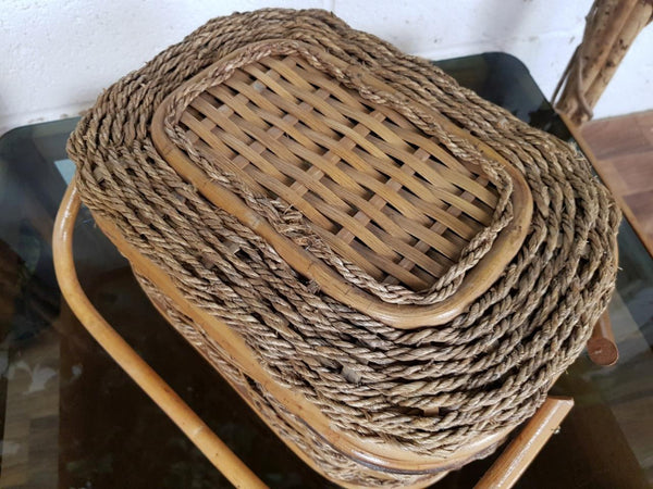 Vintage Mid-Century Wicker Sewing Craft Basket Retro