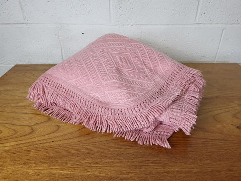 Vintage 70's Pink Woven Acrylic Knit Double Bedspread Retro