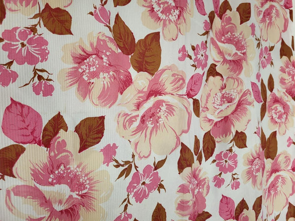 Vintage 70's Curtains Pink Floral 130cm Drop Mid-Century Retro Kitsch