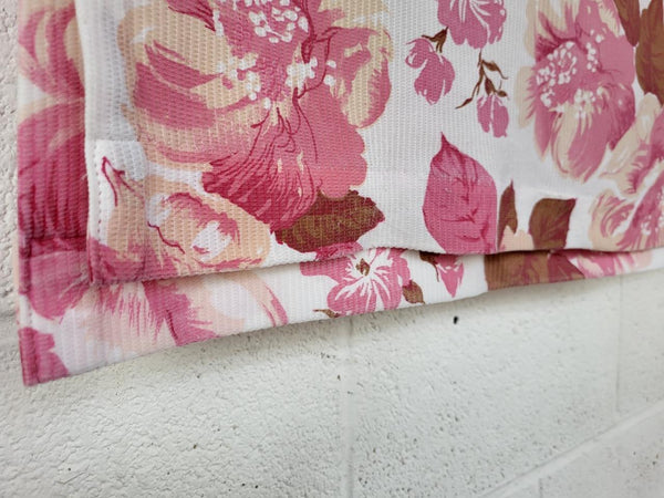 Vintage 70's Curtains Pink Floral 130cm Drop Mid-Century Retro Kitsch