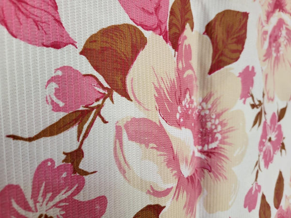 Vintage 70's Curtains Pink Floral 130cm Drop Mid-Century Retro Kitsch