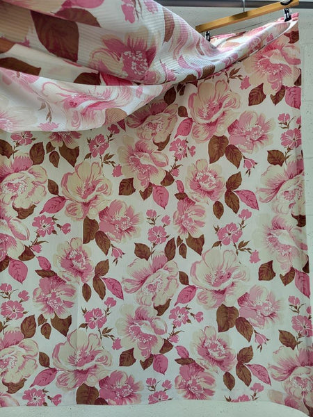 Vintage 70's Curtains Pink Floral 130cm Drop Mid-Century Retro Kitsch