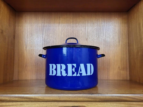Vintage Dark Blue & White Enamel Bread Bin Mid-Century Retro