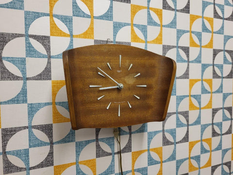 Vintage Mid-Century Smiths Sectric Teak Wall Mounted Clock Mains Powered