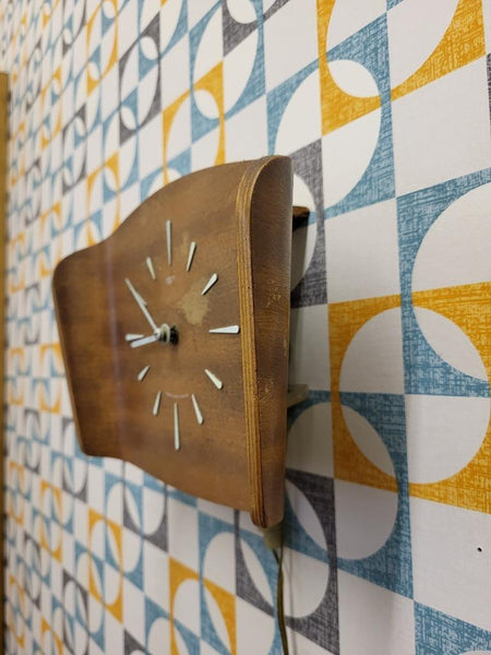 Vintage Mid-Century Smiths Sectric Teak Wall Mounted Clock Mains Powered