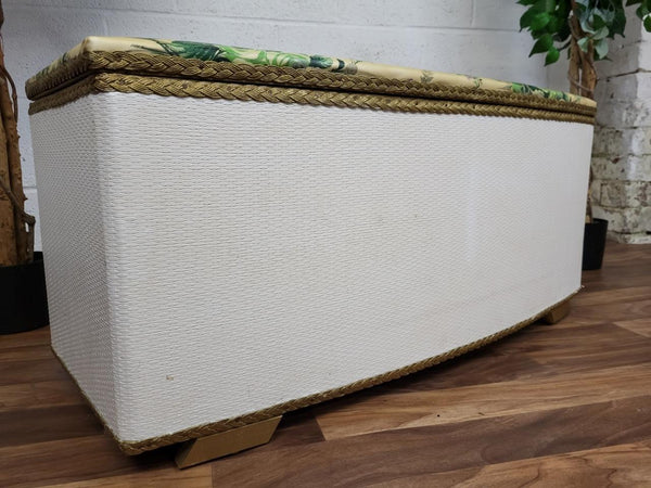 Vintage Mid-Century Bedroom Ottoman Blanket Chest White & Gold Floral