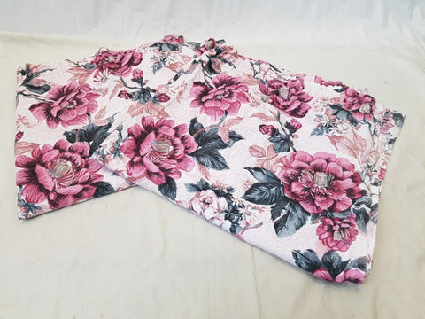 Vintage 70's Curtains Pink & Grey Floral 133cm Drop Mid-Century Retro Kitsch