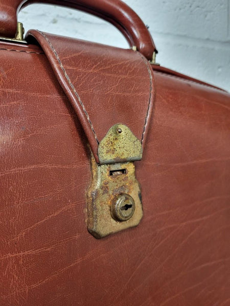 Vintage 60's Brown Leather Gladstone Doctors Work Bag Case Mid-Century Retro