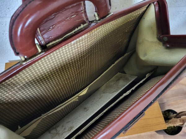 Vintage 60's Brown Leather Gladstone Doctors Work Bag Case Mid-Century Retro